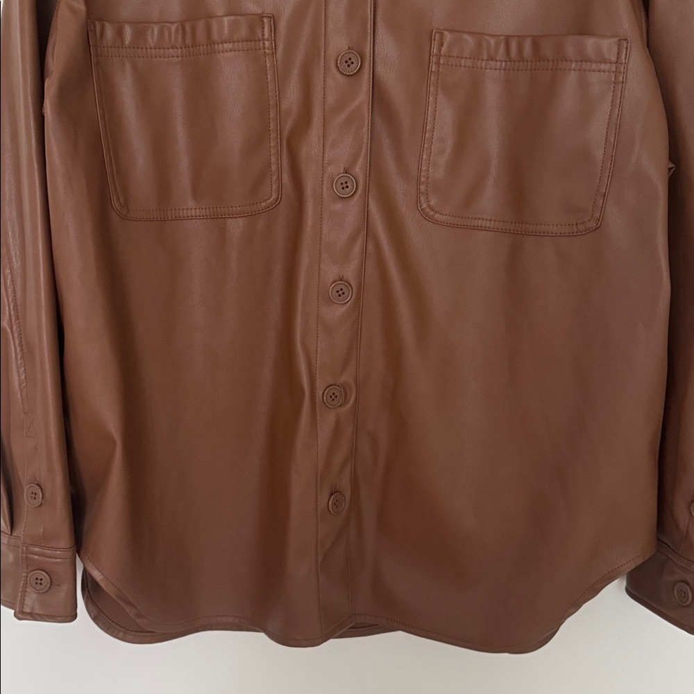 American Eagle Pleather Brown Button-Up Shirt/Sha… - image 6